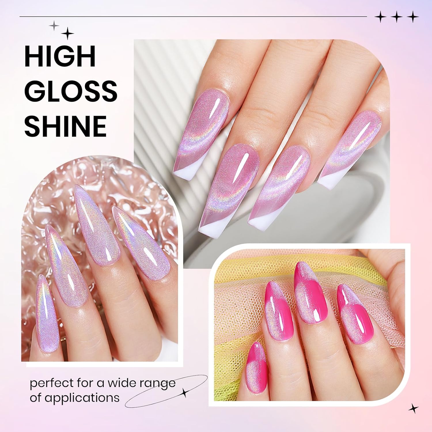 Pink Rainbow Cat Eye Gel Nail Polish Glitter Holographic Gel Polish with Magnetic Stick for a Glittery Iridescent Galaxy Effect Soak Off UV Lamp Perfect for Nail Art & DIY Manicures at Home-Velvo Beauty