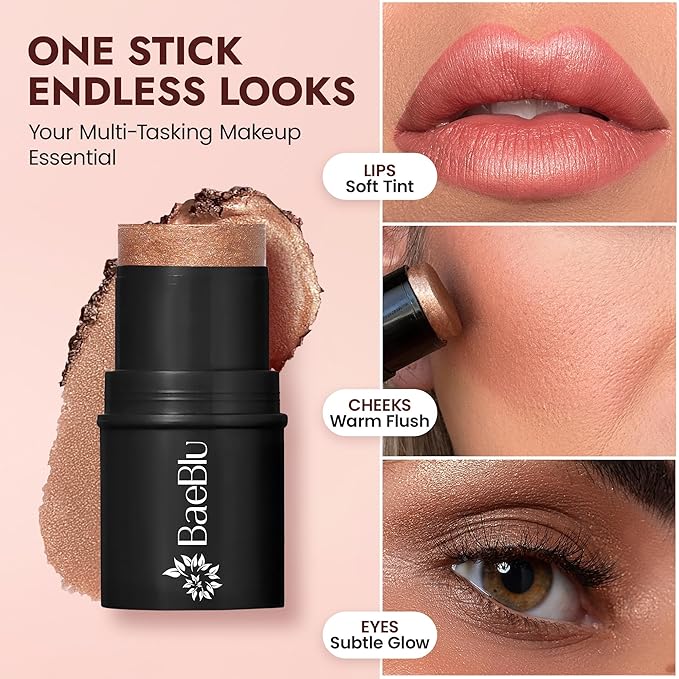 Organic Blush Tube, Amaretto - 100% Natural Vegan Cream Blush Sticks, Multi-Use Bronzer, & Highlighter for Lips, Cheeks & Eyes, Buildable Shimmer, Gluten-Free, Paraben-Free, Made in USA-Velvo Beauty