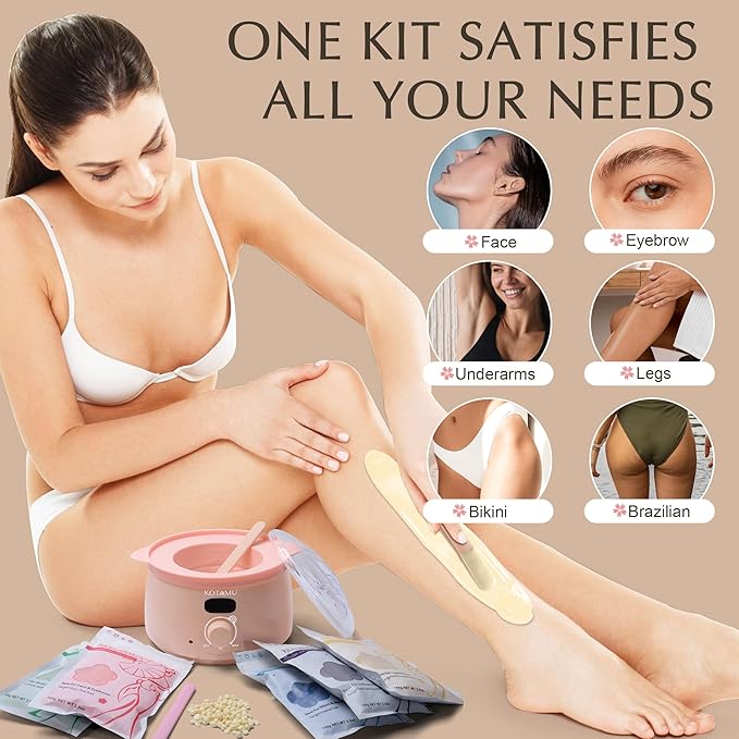 KOTAMU Wax Warmer, Waxing Kit for Women Men Hair Removal, Digital Waxing Machine for Face Eyebrow Bikini Brazilian Leg Body &Sensitive Skin, Pink Wax Kit With 44 Accessories for Home Salon Use-Velvo Beauty