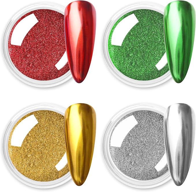 Allstarry Chrome Nail Powder 4 Colors Metallic Mirror Effect Pigment Chrome Iridescent Nail Glitter Magic Unicorn Glitter Dust Kit for Gel Polish Nail Art Decoration Resin Craft, Festivals-Velvo Beauty