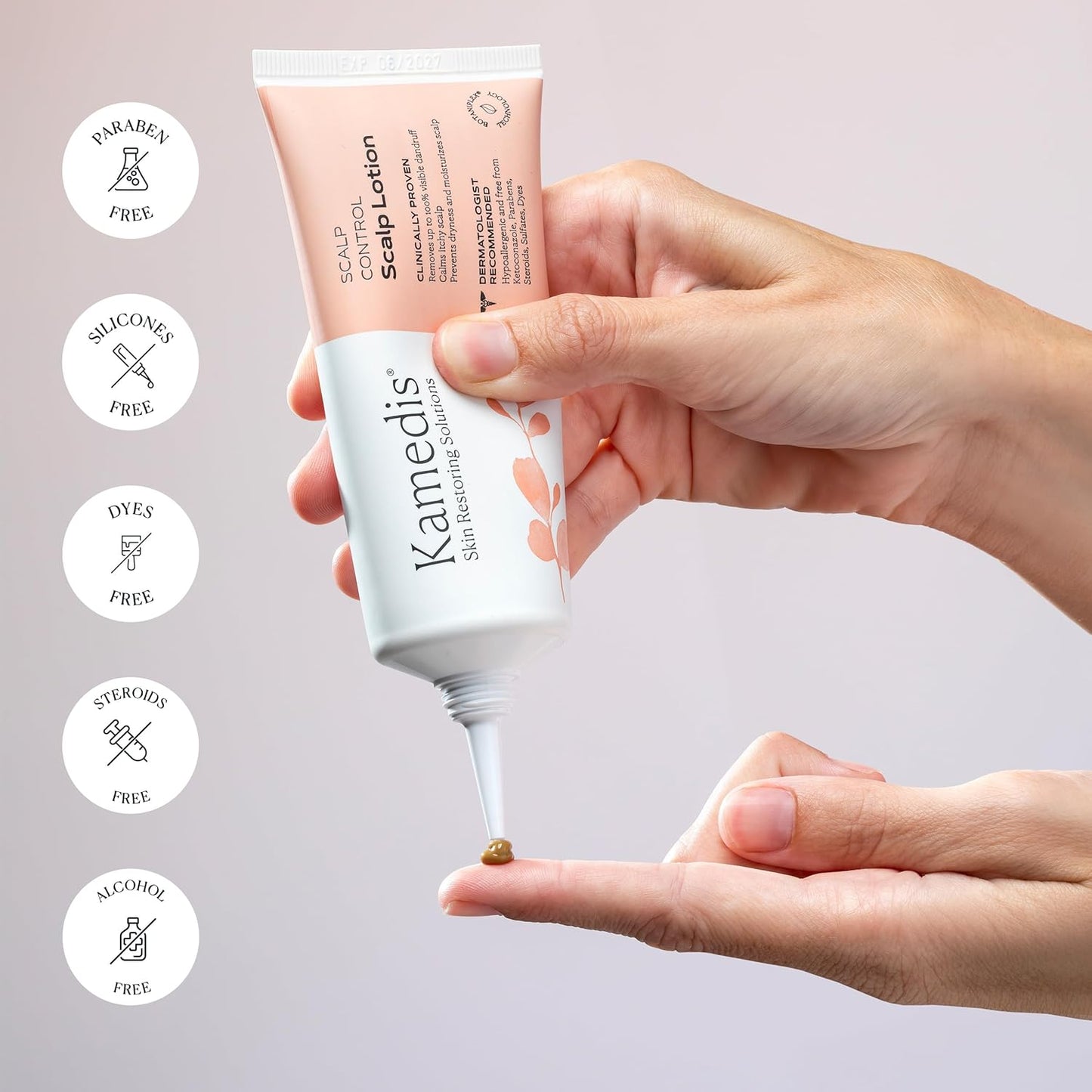 KAMEDIS Scalp Moisturizer Lotion For Dry, Itchy, Dandruff, Flaky, Seborrheic Dermatitis, Psoriasis and Sensitive Scalp. Over-Night Mask Treatment Botanicals-Based. Parabens Free. 3.38 Fl Oz.-Velvo Beauty