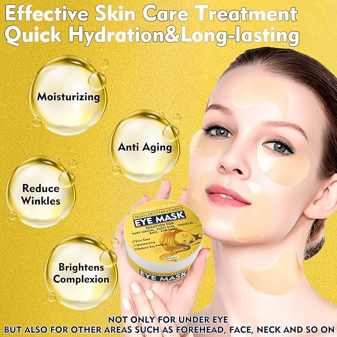 Under Eye Mask, 24 Gold Hydrating Eye Patches, Amino Acid & Collagen Eye Masks For Dark Circles And Puffiness, Women And Man Eye Bags Treatment For Face Care, Under Eye Wrinkle Patches For Skin Care-Velvo Beauty