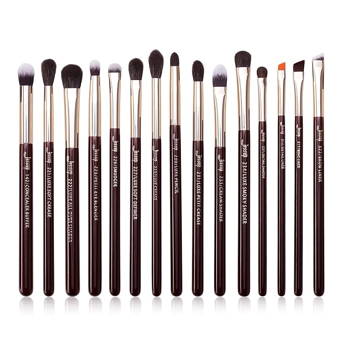 Jessup Professional Eye Makeup Brushes Set Natural-Synthetic 15pcs for Eyeshadow Blending Concealer Eyeliner Eyebrow, Zinfandel T284-Velvo Beauty