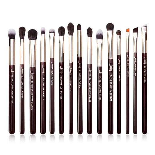 Jessup Professional Eye Makeup Brushes Set Natural-Synthetic 15pcs for Eyeshadow Blending Concealer Eyeliner Eyebrow, Zinfandel T284-Velvo Beauty