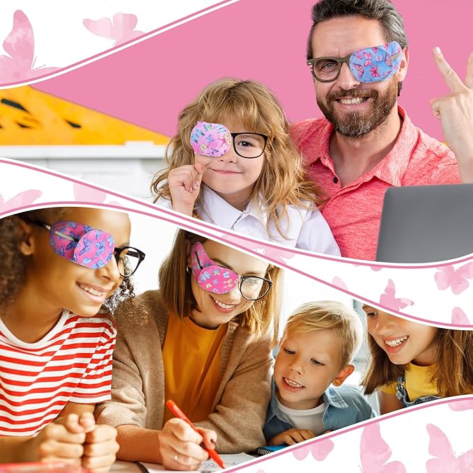 Newcotte 12 Pcs Eye Patch for Kids Girls Boys Reusable Eye Patch for Glasses over the Lens Colorful Eye Patch Toddler Eye Patch Adorable Kids Eye Patches Assorted Eye Patch Cover (Butterfly)-Velvo Beauty