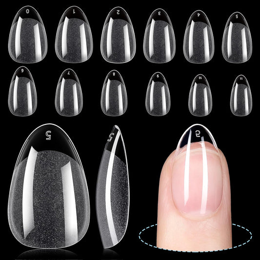 TOMICCA Short Almond Nail Tips,192Pcs Nail Tips Fake Nails Acrylic Nail Kit, 12Sizes Gel Clear Nails for Nail Extension Home DIY Nail Salon-Velvo Beauty