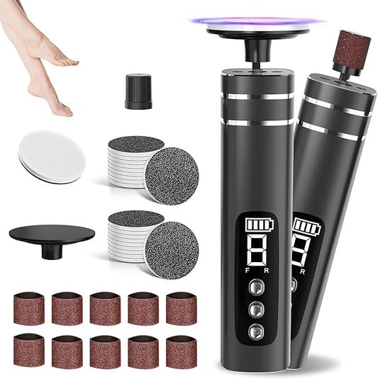 2 in 1 Electric Foot Callus Remover,9 Adjustable Speeds Rechargeable Electric Dead Skin Sander Pedicure Tools with Sandpaper Disk and Nail Drill Bits,Grinding Heads for Women&Men-Velvo Beauty