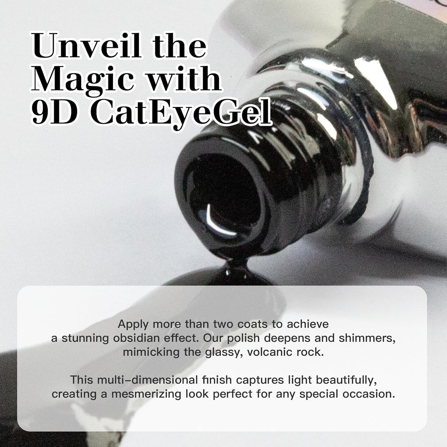 9D Cat Eye Gel Nail Polish Set, 15ml Obsidian Black Cat Eye Gel, Includes Silicone Handle Cylinder Magnetic Stick for Mesmerizing 9D Effects-Velvo Beauty