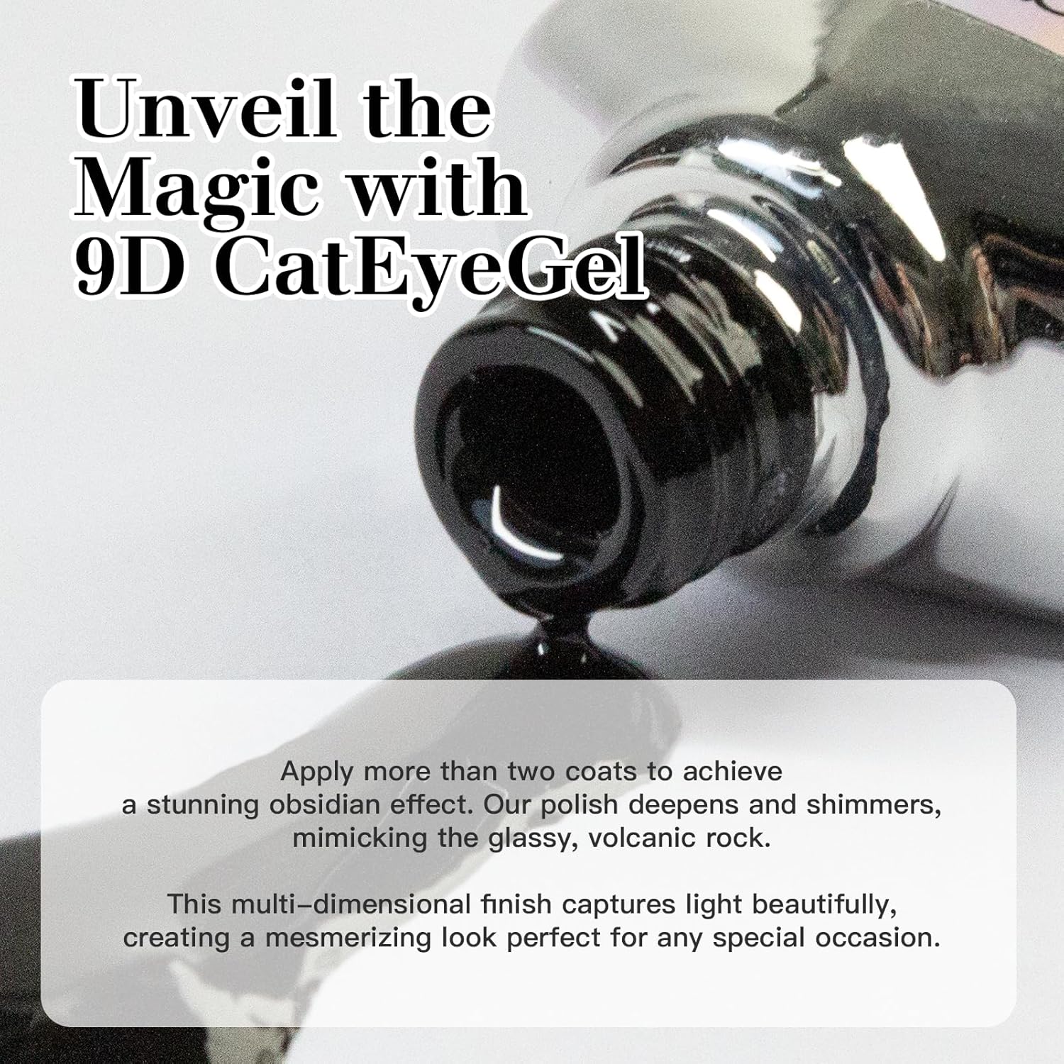 9D Cat Eye Gel Nail Polish Set, 15ml Obsidian Black Cat Eye Gel, Includes Silicone Handle Cylinder Magnetic Stick for Mesmerizing 9D Effects-Velvo Beauty