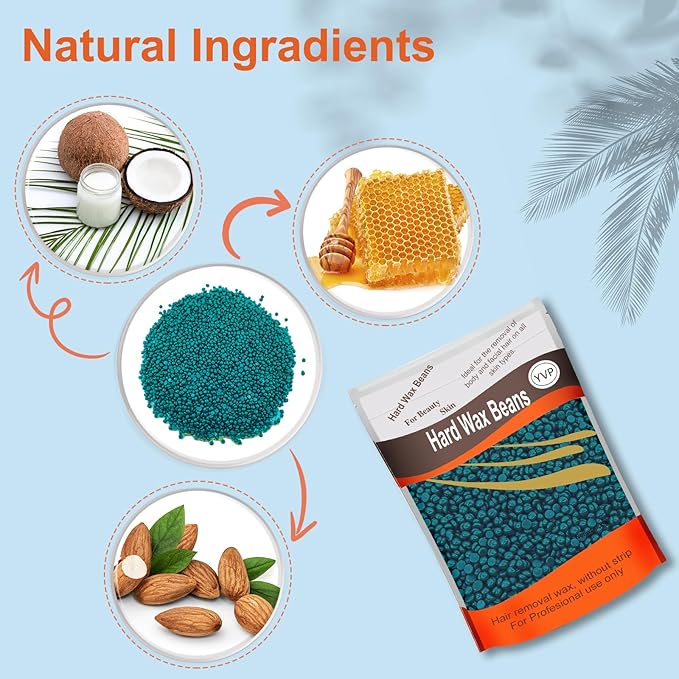 Hard Wax Beads for Brazilian Waxing, Sensitive Skin, Face, Eyebrow, Back, Chest, Legs At Home - Pearl Wax, 300g/bag (Dark Green)-Velvo Beauty
