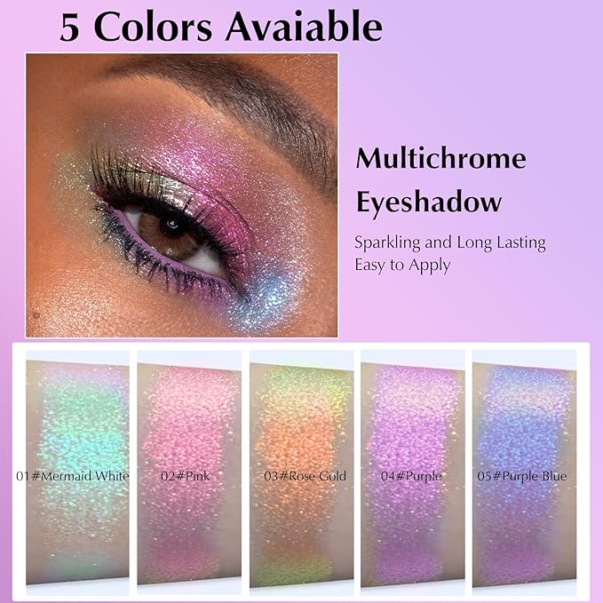 Blue Glitter Eyeshadow Palette, Multichrome Chameleon Cream to Powder Eye Shadow, Color Shifting Holographic Eyeshadow Shimmer Inner Corner Eye Brightener Highlighter Makeup-Velvo Beauty