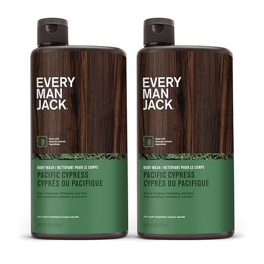 Every Man Jack Nourishing Pacific Cypress Mens Body Wash for All Skin Types - Naturally Derived Ingredients - Cleanse and Hydrate Skin with Coconut and Glycerin - 24oz 2 Bottles-Velvo Beauty