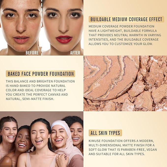 KIMUSE Lighting Glow Baked Foundation, Brighten Color, Color Corrector, Buildable Coverage, Lightweight Powder Foundation, Radiant Natural Finish-Velvo Beauty