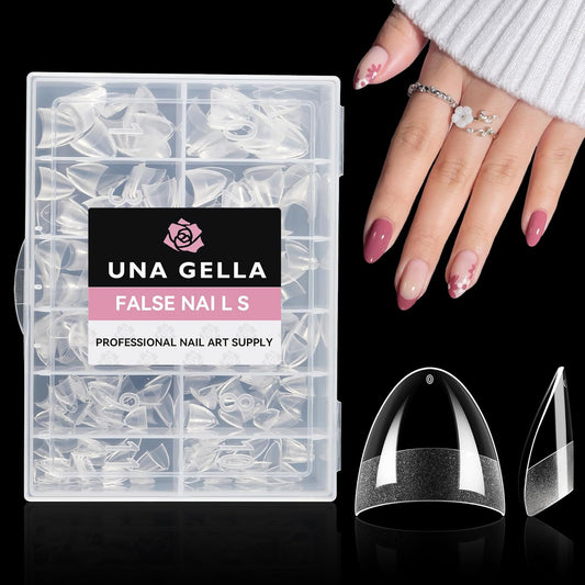 UNA GELLA Short Almond Gel Nail Tips: Half Cover 504PCS Extra Short Fake Nail Tips Almond Shape 12sizes Pre Etched Salon Quality Soft Acrylic Press On Nails for Home Nails Extension-Velvo Beauty