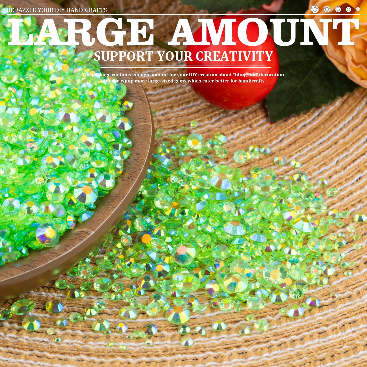 Resin Rhinestones Crafting, 2/3/4/5/6mm Flatback Jelly Rhinestones, 2 Boxes Transparent Grass Green AB Non Hotfix Crystal Gems for Bedazzling Crafts Mugs Tumblers Clothes Makeup Nail-Velvo Beauty