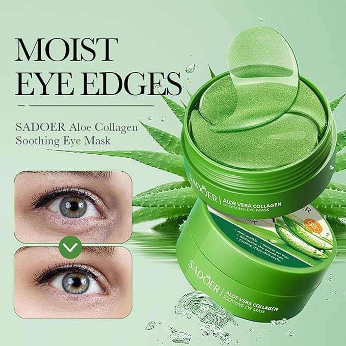 60 Pcs Under Eye Patches, Aloe Vera Eye Masks for Dark Circles & Puffiness with Collagen, Relieve Dryness, Reduce Fine Lines, Soothing Hydrating Under Eye Mask, Skin Care Eye Patches-Velvo Beauty