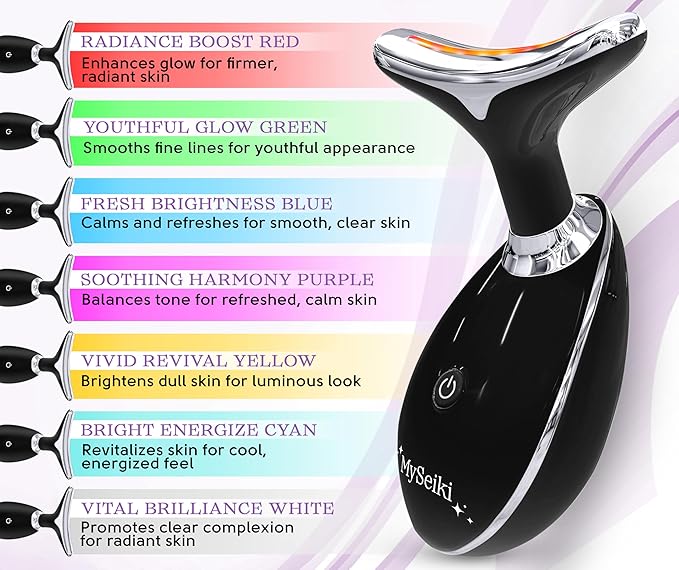 7 LED Light Beauty Tool – Face and Neck Massager with Jade Roller, Case, Black-Velvo Beauty