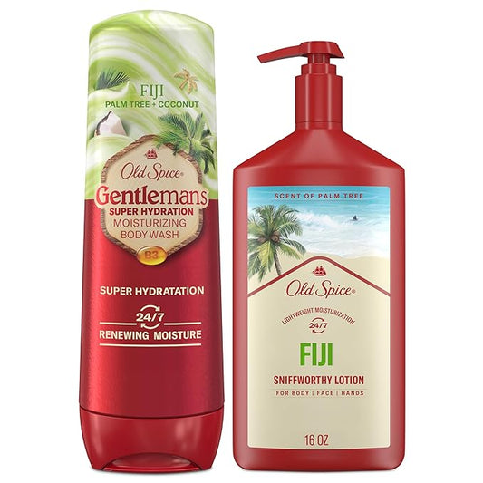 Old Spice Body Wash + Hand & Body Lotion Bundle Pack, 24/7 Moisturizing Freshness, For All Skin Types, Fiji with Palm Tree + Coconut Lasting Scent, 16 oz & 20 oz (Pack of 2)-Velvo Beauty