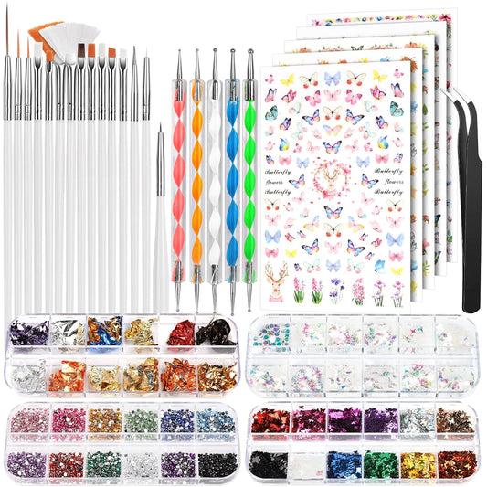 FANDAMEI Nail Tools, Nail Art Brushes Set, Nail Art Dotting Tools, Nail Stickers, Butterfly Nail Art Sequins, Nail Foils, Nail Art Flakes Iridescent, Nail Art Kits, Rhinestones For Nails Design-Velvo Beauty