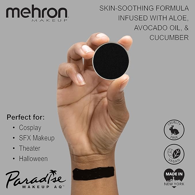 Mehron Makeup Paradise Makeup AQ Refill Size | Stage & Screen, Face & Body Painting, Beauty, Cosplay, and Halloween | Water Activated Face Paint, Body Paint, Cosplay Makeup .25 oz (7 ml) (BLACK)-Velvo Beauty