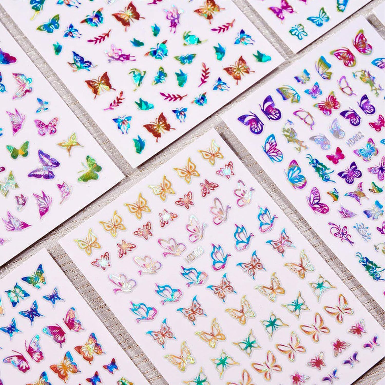 16 Sheets Butterfly Nail Art Stickers 3D Colorful Butterfly Self-Adhesive Design Nail Decals Pegatinas Uñas Holographic Laser Butterfly Nail Supplies for Women Acrylic Nail Art Decoration Accessories-Velvo Beauty