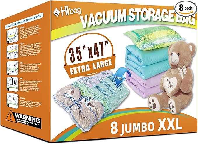 XXL Jumbo 47''X35'' Vacuum Storage Space Saver Bags Extra Large for Blanket, Bedding, Comforters (8 Pack)-Velvo Beauty