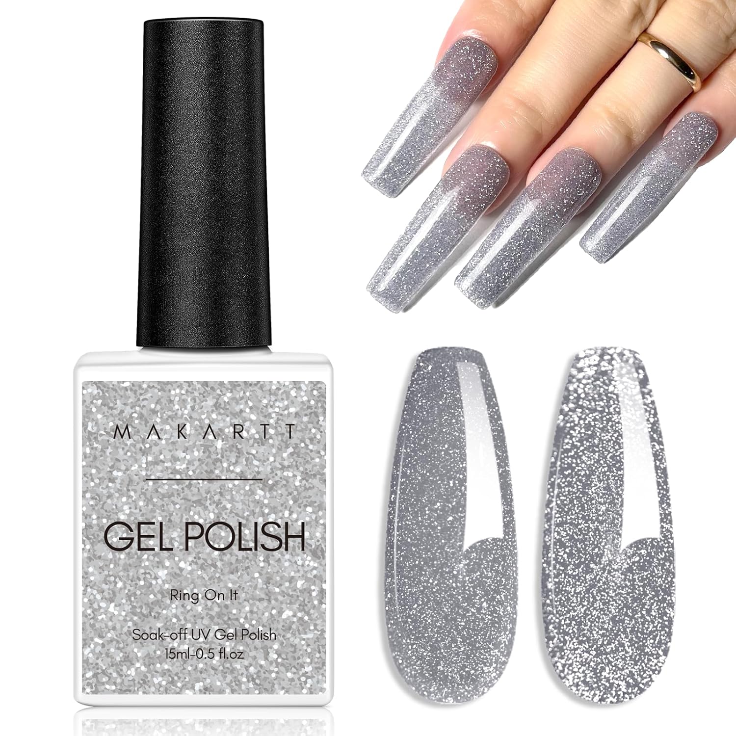 Makartt Glitter Gel Nail Polish - Flash Grey Diamond Reflective Sparkly Gel, UV LED Soak Off for Nail Art Designs, 15ml DIY Home Salon Manicure-Velvo Beauty