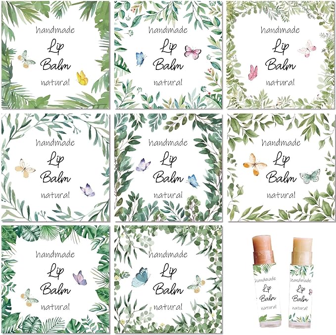CRASPIRE 80Pcs 8 Styles Lip Balm Sticker Plant Butterfly Self-Adhesive Homemade Lip Balm Labels Vintage Square DIY Plant Label Stickers for Lip Balm Containers Cosmetics Lipsticks-Velvo Beauty
