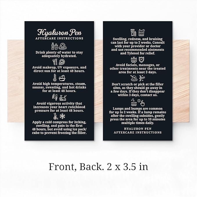100 Pack - Premium Hyaluron Pen Lip Filler Aftercare Instructions Card 2 x 3.5" Accessories Supplies Kit Care - HP20A100_N-Velvo Beauty