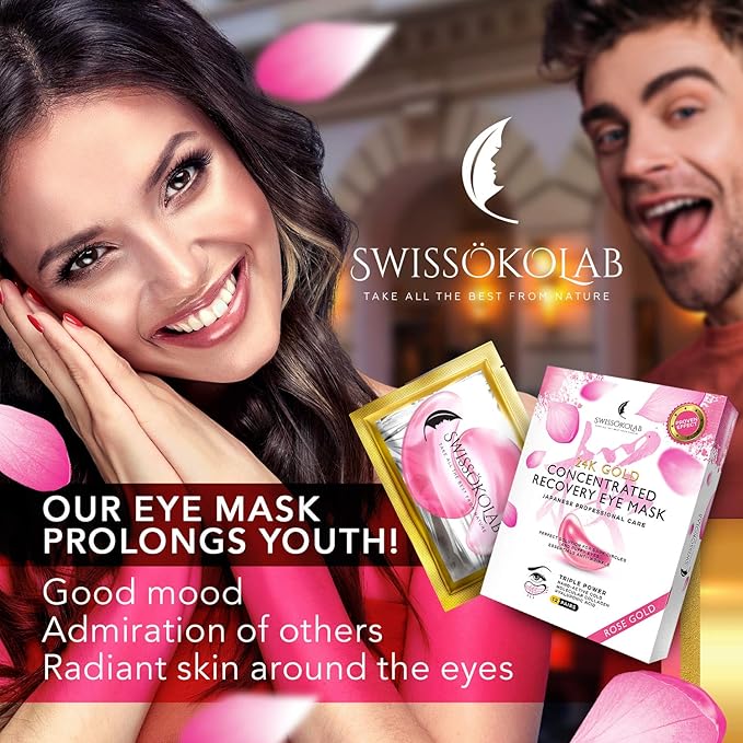 SWISSÖKOLAB Under Eye Patches For Puffy Eyes 24k Gold Eye Mask Dark Circles And Puffiness Collagen Eye Gel Pads Moisturizing & Reducing Wrinkles Anti-Aging Hyaluronic Acid (Japanese Series)-Velvo Beauty