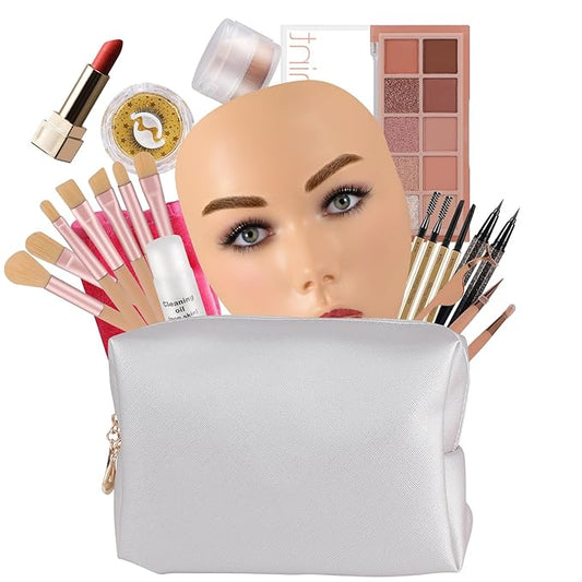 3D Makeup Practice Kit,Reusable Silicone Makeup Practice Face Board/Makeup Mannequin Face,with Makeup Brushes Set&Eyebrow Pencils&Eyelashes&a Makeup Bag&makeup remover towel&Eyeshadow&Lipstick-Velvo Beauty