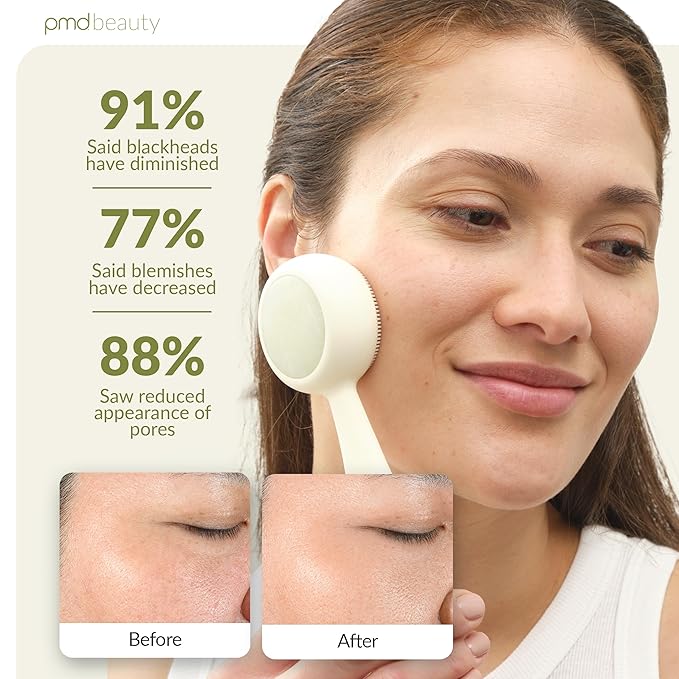 PMD Beauty Clean Pro Jade - Smart Facial Cleansing Device with Silicone Brush & Jade Gemstone ActiveWarmth Anti-Aging Massager - Waterproof - SonicGlow Vibration - Clear Pores & Blackheads-Velvo Beauty