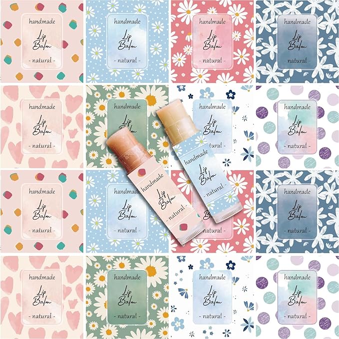 CRASPIRE 80Pcs 8 Styles Lip Balm Sticker Flower Background Self-Adhesive Homemade Lip Balm Labels Vintage Square DIY Heart Label Stickers for Lip Balm Containers Cosmetics Lipsticks-Velvo Beauty