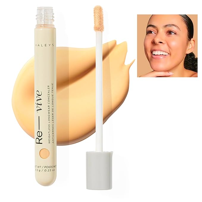 HALEYS Weightless Longwear Concealer (Medium - Warm), Re-vive, Medium to Full Coverage, Gripping Concealer, Fast-setting, All-Day Wear, Spot Concealing, Brightens, Streak-free, Light-diffusing, V+CF-Velvo Beauty