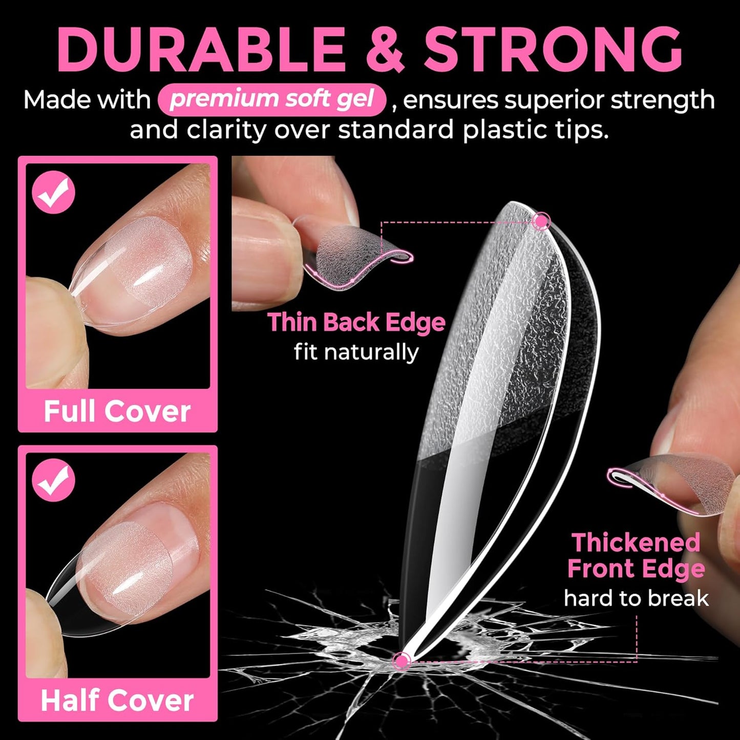 UNA GELLA Extra Short Almond Nail Tips Full Cover 216PCS Gel Nail Tips Short Almond Shaped Nails Tips Soft Gelly Gel Clear Fake Nails Tip for Acrylic Nail Tip Soak Off Home DIY Salon Nails 12 Sizes-Velvo Beauty