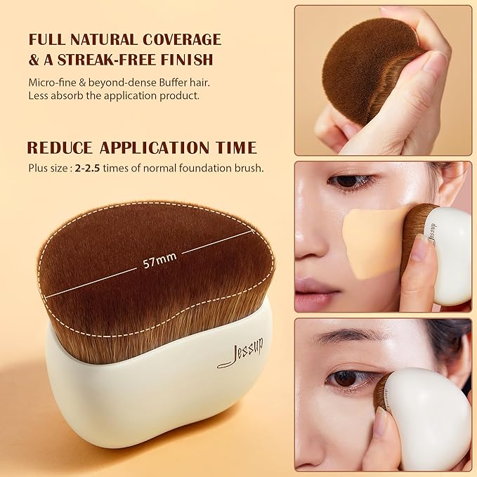 Jessup Makeup Brush Foundation Brush with Makeup Sponge 1pc Kabuki Brush for Liquid, Cream or Flawless Powder Cosmetic Face Boby Brush, T882-Velvo Beauty