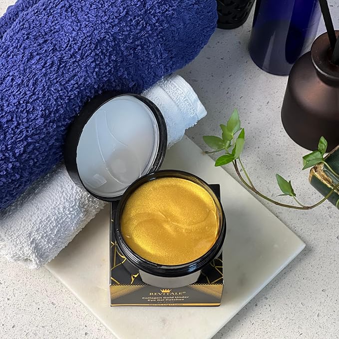 Gold under EYE Collagen Gel Mask, Nourishes, Firms & Hydrates, Puffy Eyes & Dark Circles, Hyaluronic Acid (30 Pairs - Jar)-Velvo Beauty