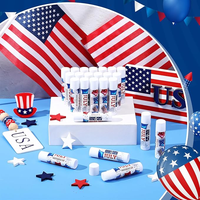 24 Pcs SPF 30 Lip Balm Bulk for Summer Wedding Baby Shower 4th of July Party Sunscreen Lip Balm Sticks Outdoor Travel Sunscreen Care Lip Balm for Thank You Gifts Party Supplies (4th of July)-Velvo Beauty