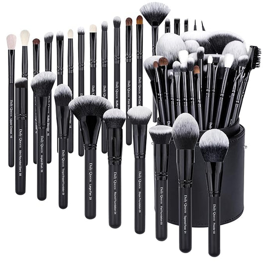 29pcs Black Professional Makeup Brush Set Kabuki Powder Concealers Eye shadows Blush Eyeliner Eyebrow Contour Eye blending Brushes (29pcs brush+black barrel)-Velvo Beauty