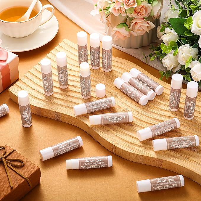 Dunzy 50 Pcs Thank You Gift Lip Balm Bulk Baby Shower Party Favors Bridal Shower Favor Lip Care with Assorted Fruit Flavors Thank You Lipstick for Guest Basket Gift Stuffer (Vintage)-Velvo Beauty