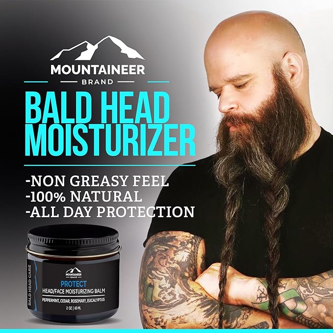 Mountaineer Brand Bald Head Care For Men | Protect Moisturizing and Post-Shave Healing Balm | Non-Greasy Scalp and Face Matte Moisturizer Lotion | Natural Botanical Blend | 2 pack 2oz-Velvo Beauty