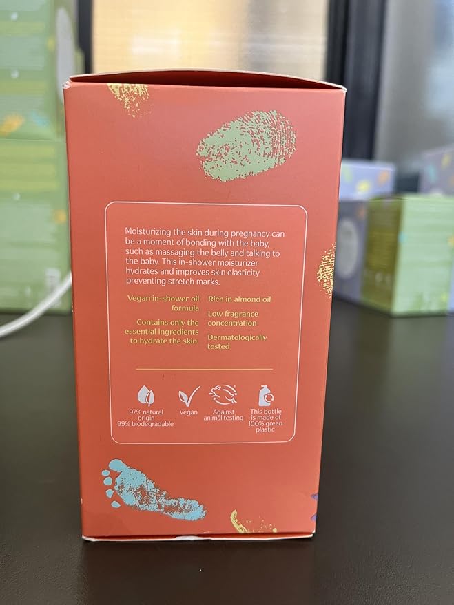 natura - Mamãe e Bebê Mom Stretch Marks Oil - Moisturizing Shower Oil - Skin Elasticity - 100% Vegan - Almond Oil - 97.3% Natural Origin - All Skin - Cruelty Free - Baby Essentials - 6.7 fl oz (200ml)-Velvo Beauty