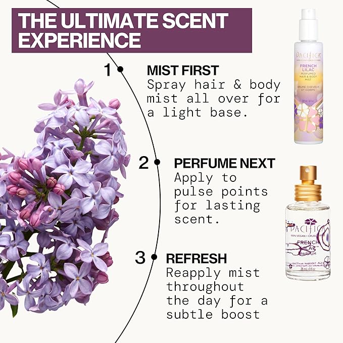 Pacifica French Lilac Spray Perfume – Clean Vegan Floral Fragrance for Women, Fresh-Cut Lilac & Powdery Magnolia Notes, Long-Lasting Romantic Spring Scent, 1 oz-Velvo Beauty
