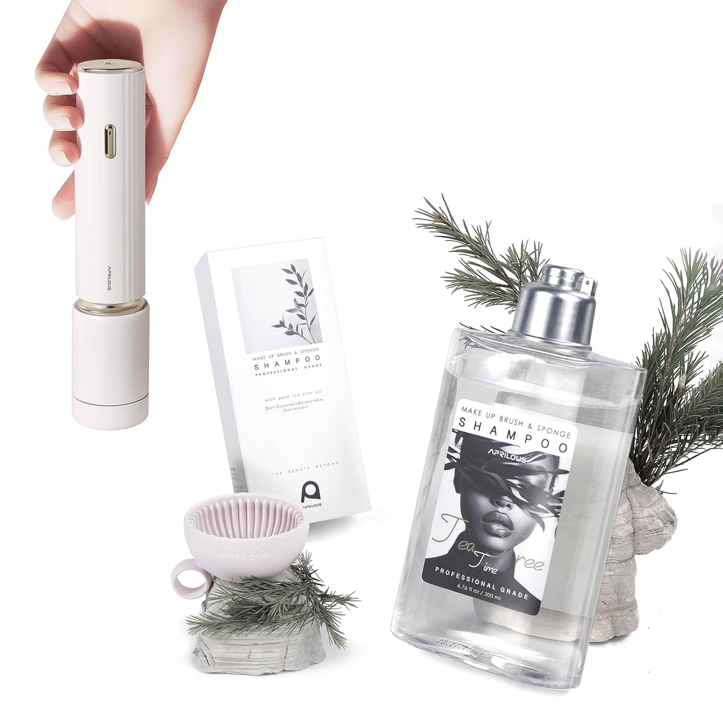 Electric Makeup Brush Cleaner Bundle with Tea Tree Oil Cleaner 6.76 fl.oz & Silicone Mat-Velvo Beauty