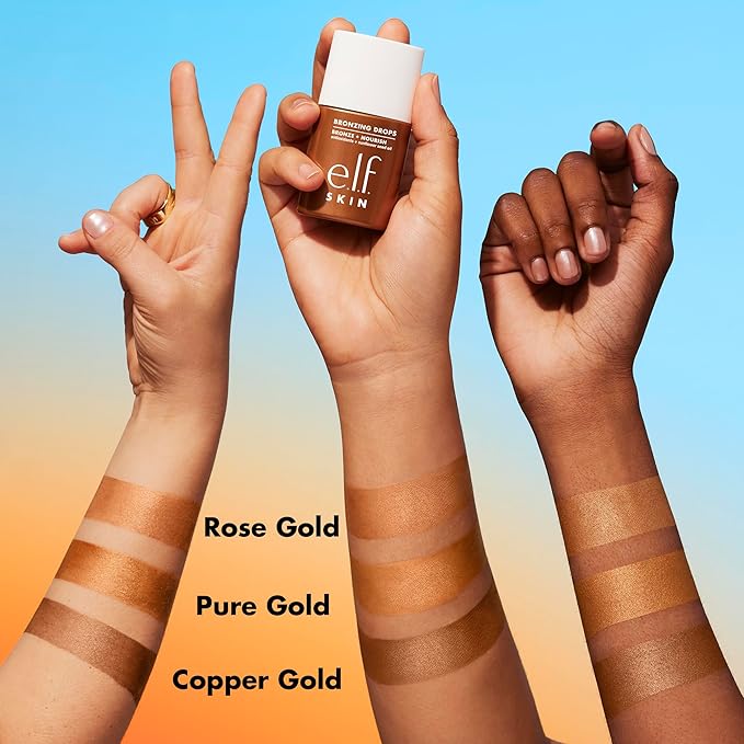 e.l.f. SKIN Bronzing Drops Mini, Liquid Bronzer For Face & Skin, Creates A Sun-Kissed Glow, Infused With Vitamin E, Vegan & Cruelty-Free, Pure Gold-Velvo Beauty