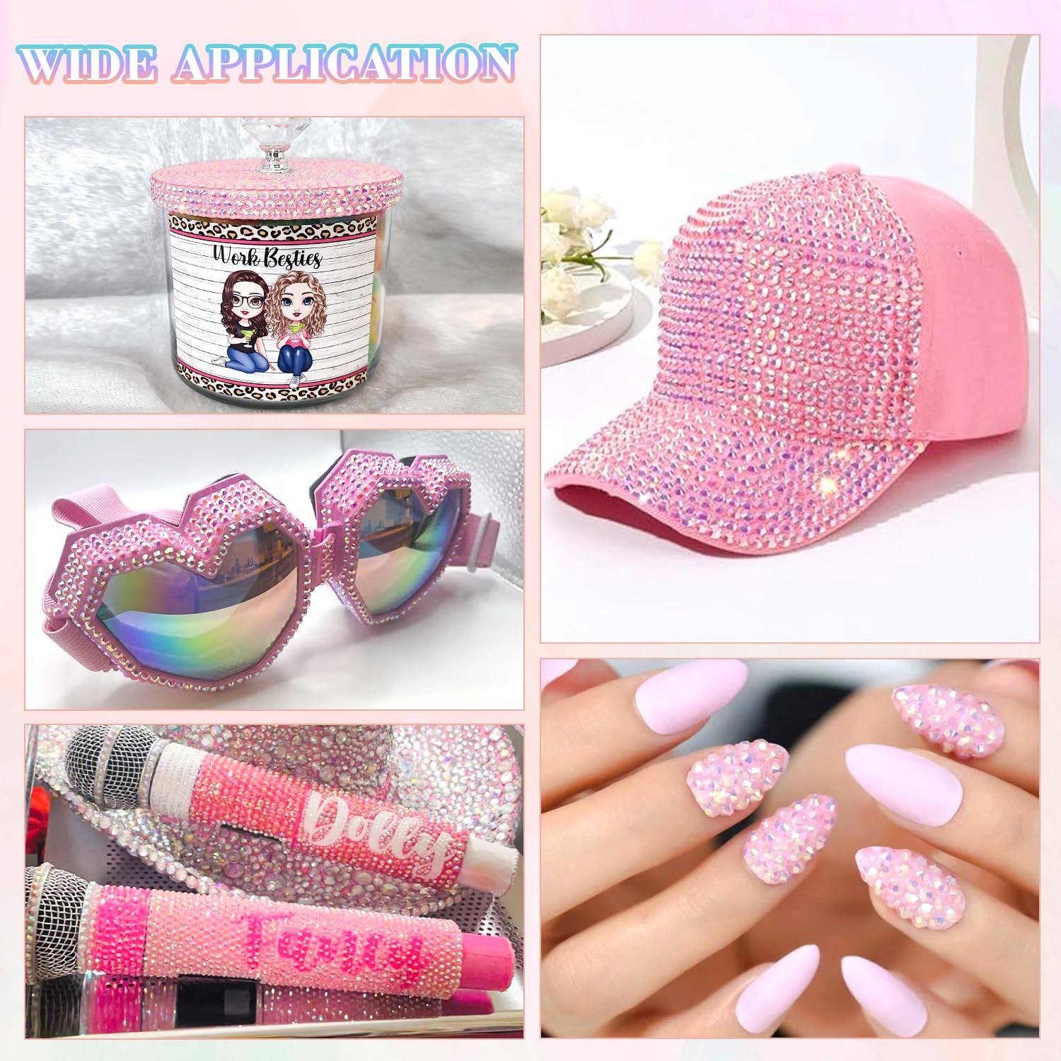 25000Pcs Resin Rhinestones with B7000 Jewelry Glue for Crafting, Light Pink AB 2-6mm Non Hotfix Flatback Gems, Bedazzling Crystal for DIY Crafts Clothing Tumblers Mugs Shoes Fabric Decor Nail Art-Velvo Beauty