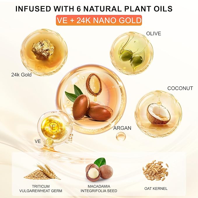 24K Gold Hair Oil, Repair Shine Serum with Coconut, Argan & Olive Oils - Heat Protectant and Frizz Control - Vegan, Lightweight Leave-In Treatment for Dry Damaged Hair (2.02 Fl Oz (Pack of 1))-Velvo Beauty