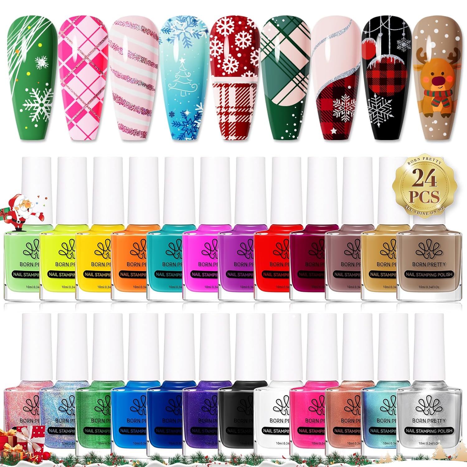 Born Pretty Nail Art Stamping Polish Holographic Chameleon Effect Fingernail Stamp Polish Set Manicure Print Nail Polish for Stamping Plates 24 Colors Bulk Nail Polish Set Gift Collection-Velvo Beauty