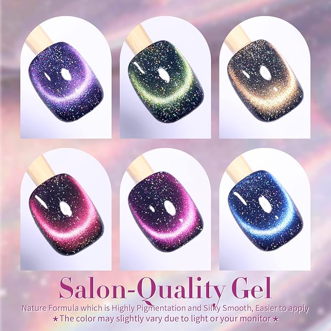 Born Pretty 9D Magnetic Gel Nail Polish Reflective Glitter Gel Polish Holographic Colorful Cat Magnetic Gel Polish Set 7ML 6PCS-Velvo Beauty