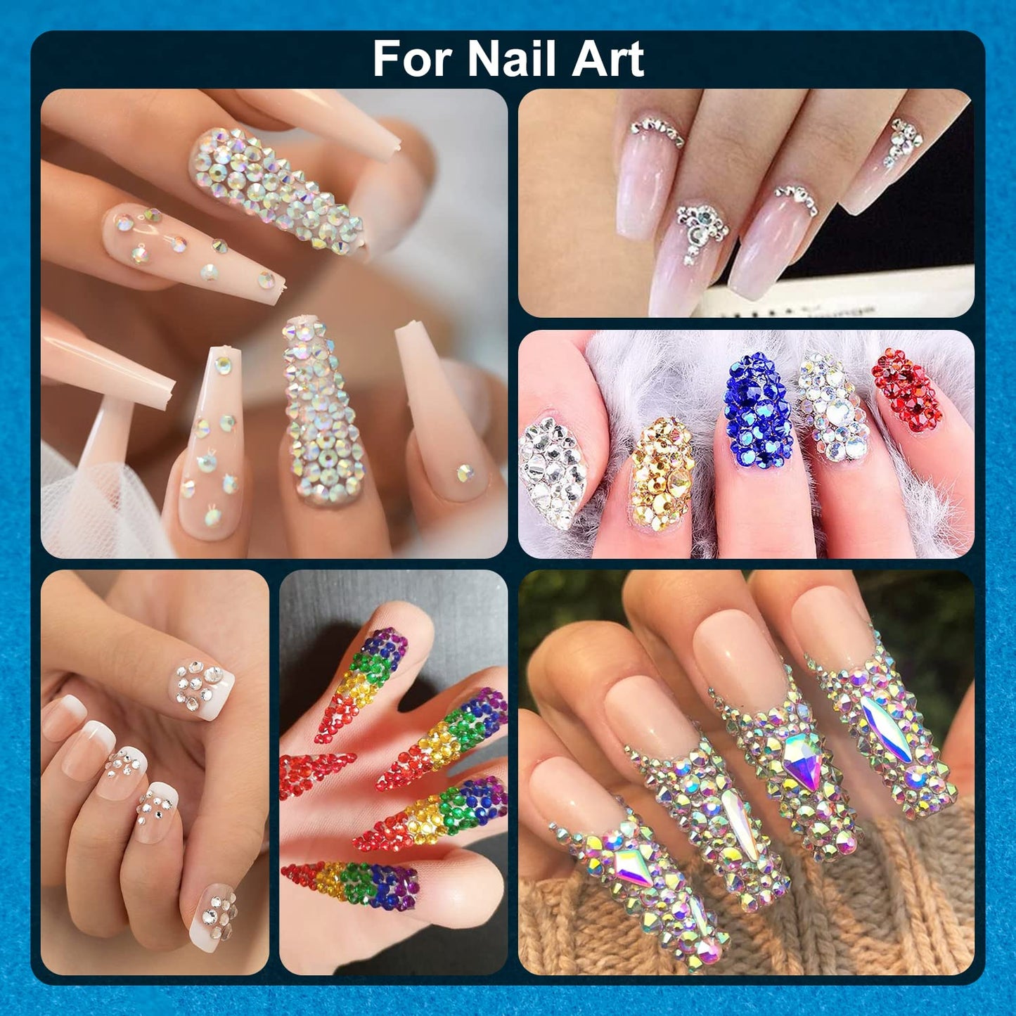 Nail Art Rhinestone Glue Gel&2 Boxes Flatback Gems Kit, 1 Tube of 15ml Rhinestone Gel Glue(UV/LED Needed)+Round Glass Crystal Clear Gemstones with Pickup Tools-Velvo Beauty
